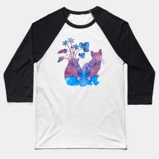 A cat and flowers Baseball T-Shirt